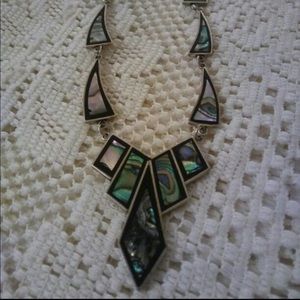 Alpaca Mexico Abalone Silver Necklace and Earring set
